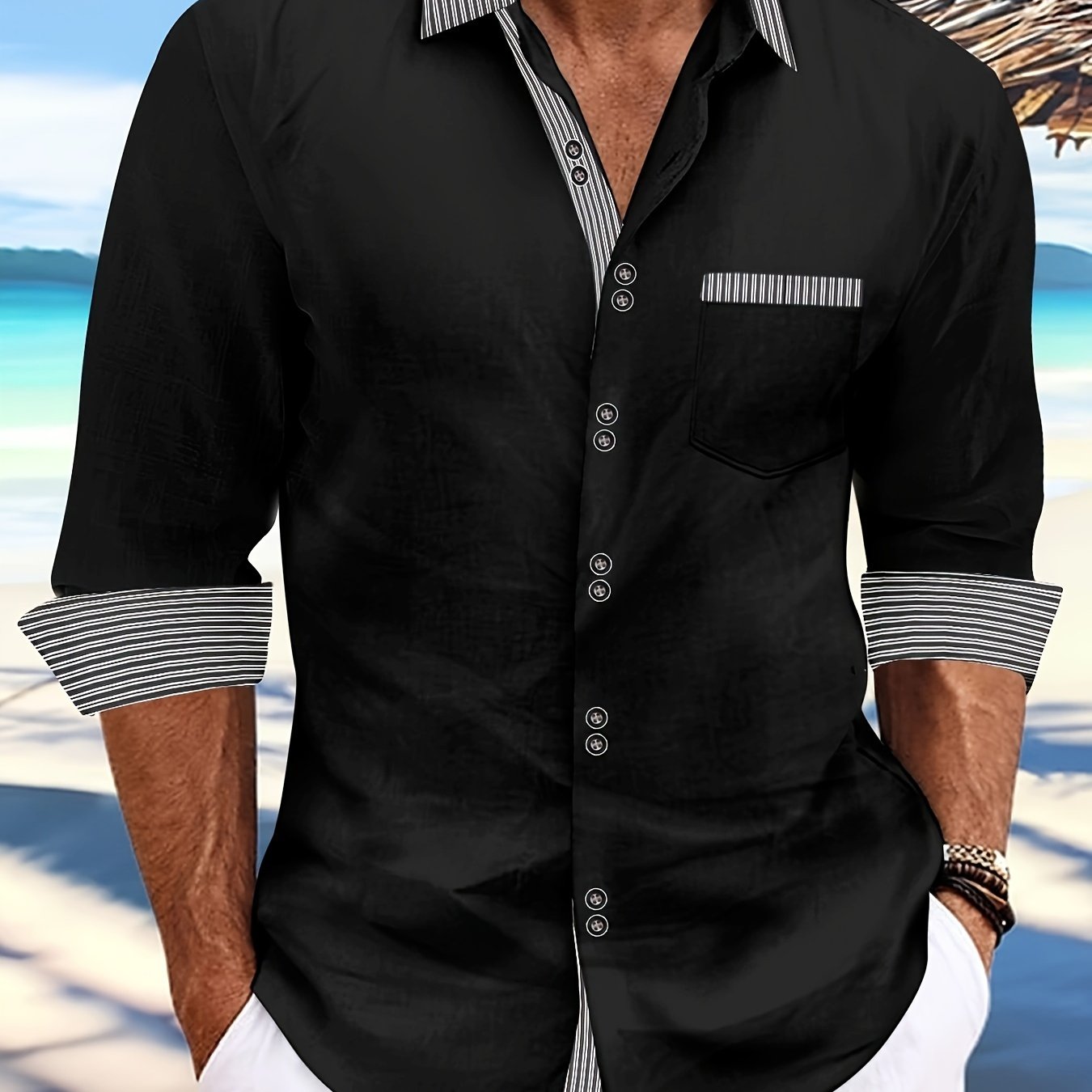 Men’s Double Button Front Shirt – Classic Collar Long Sleeve, Office & Casual Wear for Spring/Fall