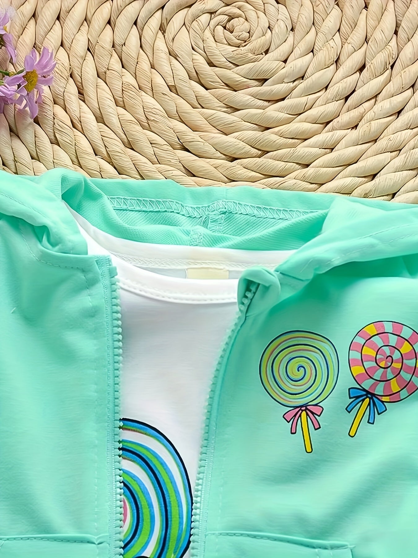 Girls’ 3PCS Long-Sleeve Outfit – Lollipop Print Hooded Sweatshirt Set for Spring/Autumn