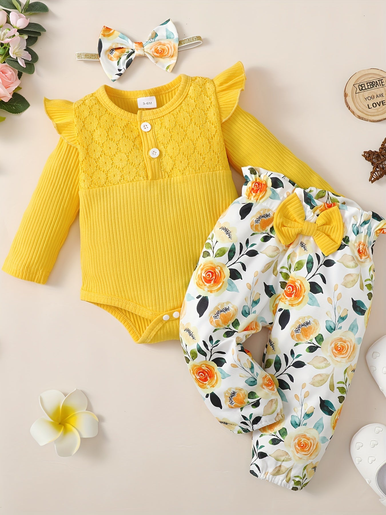 Girls’ 3PCS Outfit – Long Sleeve Top, Floral Pants & Headband Set for Outdoor