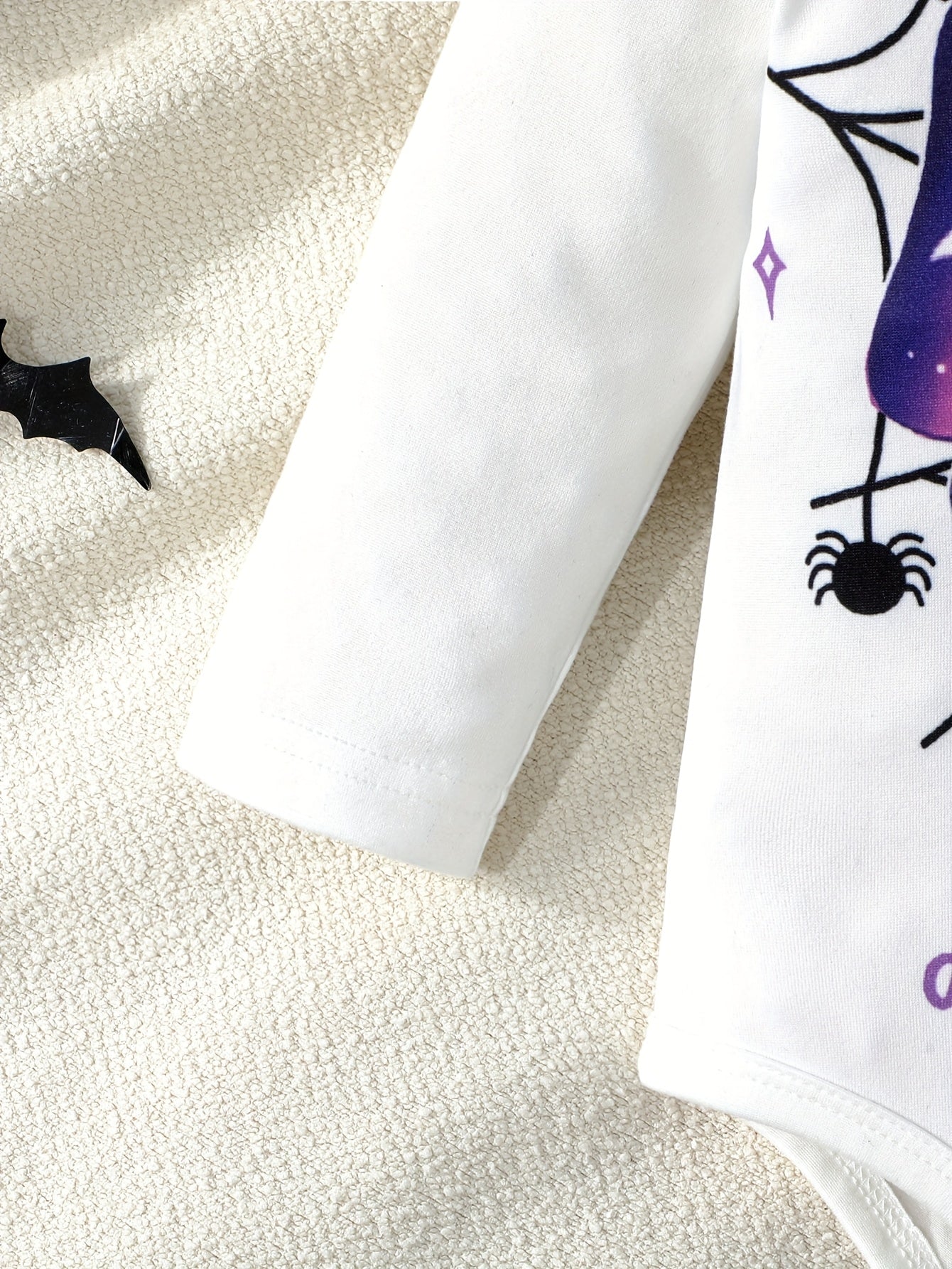 🕷️ Baby Girl Witch Outfit – Spider Bow Bodysuit & Black-Purple Mesh Skirt, Cute Halloween Costume