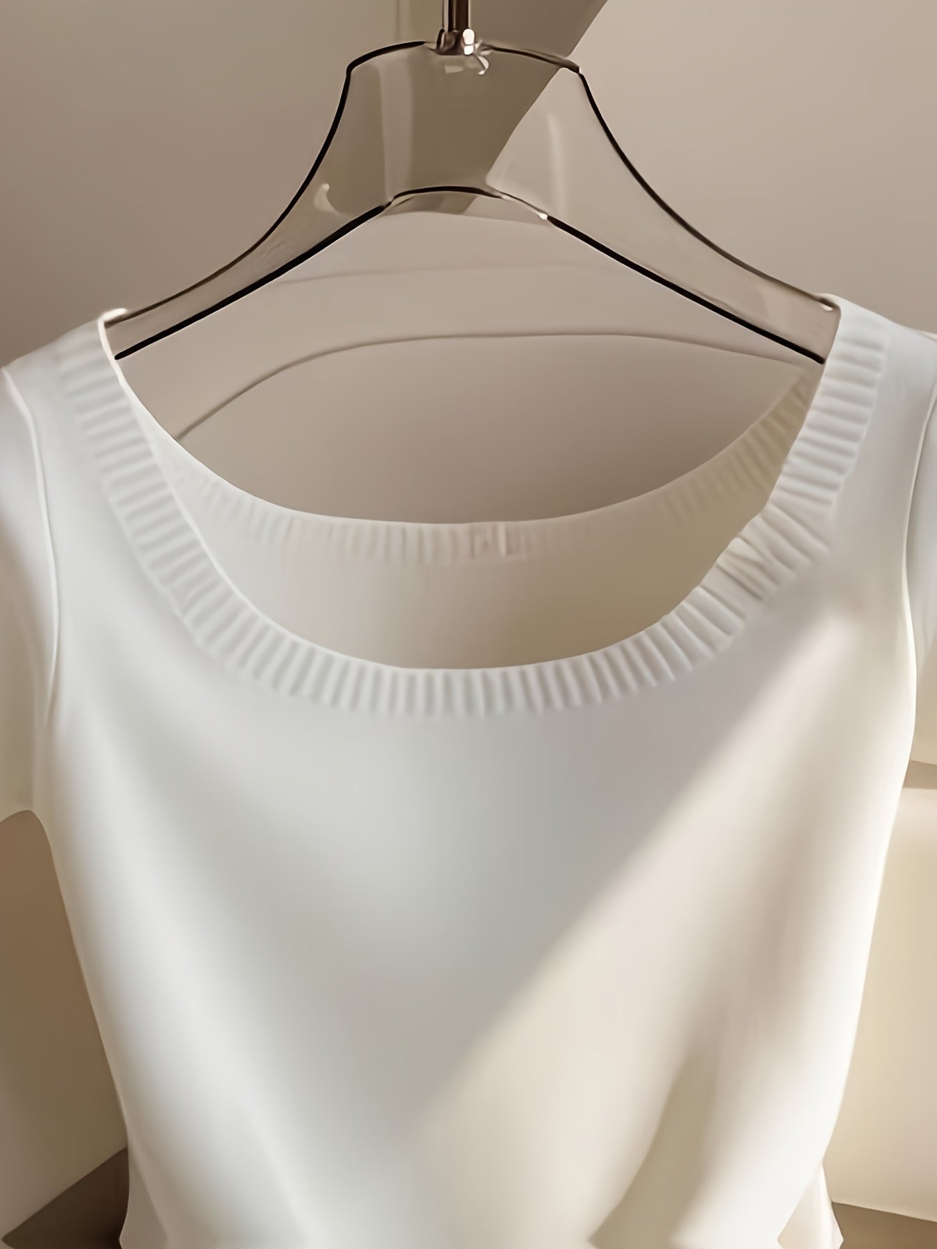 Women’s Elegant Ribbed Top – Short Sleeve Round Neck Casual Summer Blouse