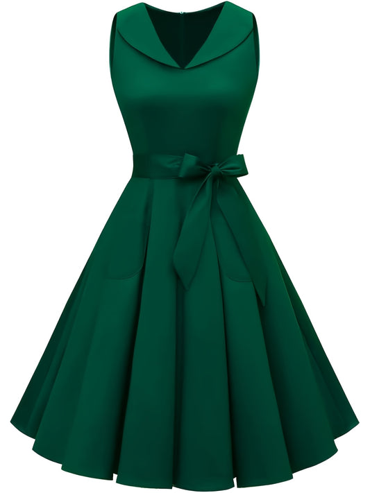 Elegant Women’s Sleeveless Belted Party Dress – Solid Color Chic Outfit