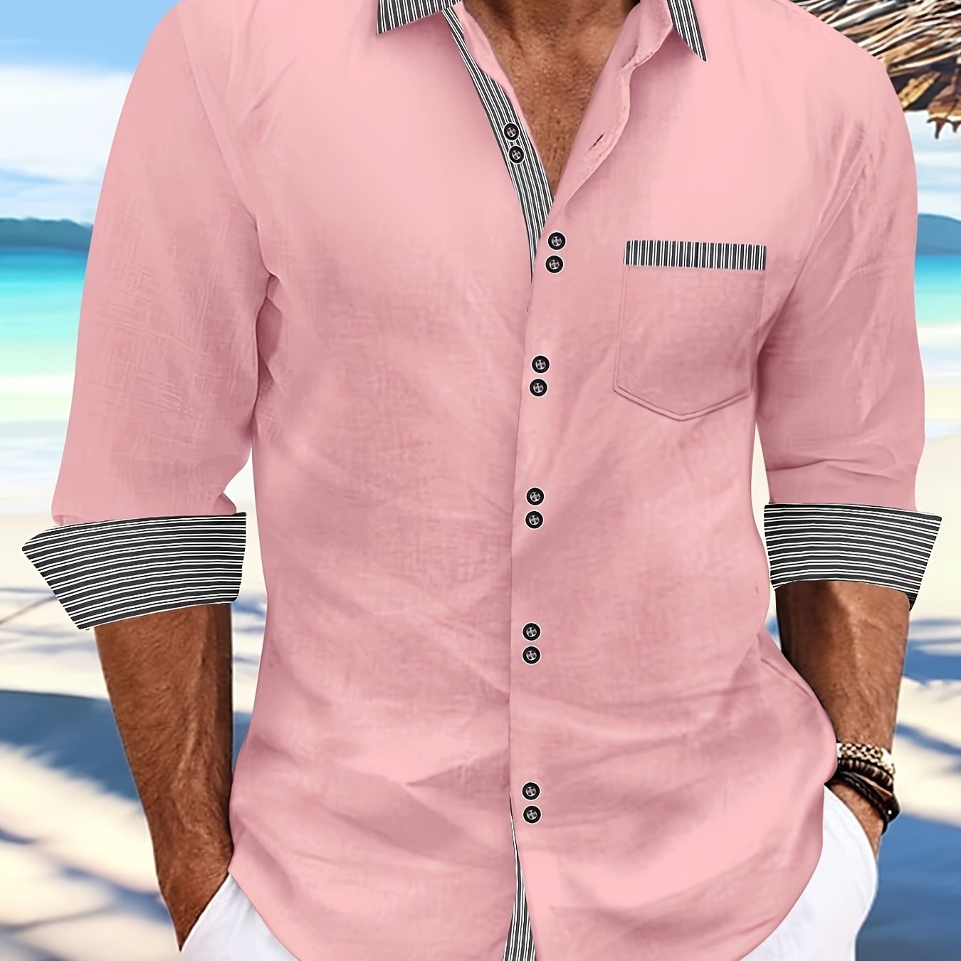 Men’s Double Button Front Shirt – Classic Collar Long Sleeve, Office & Casual Wear for Spring/Fall