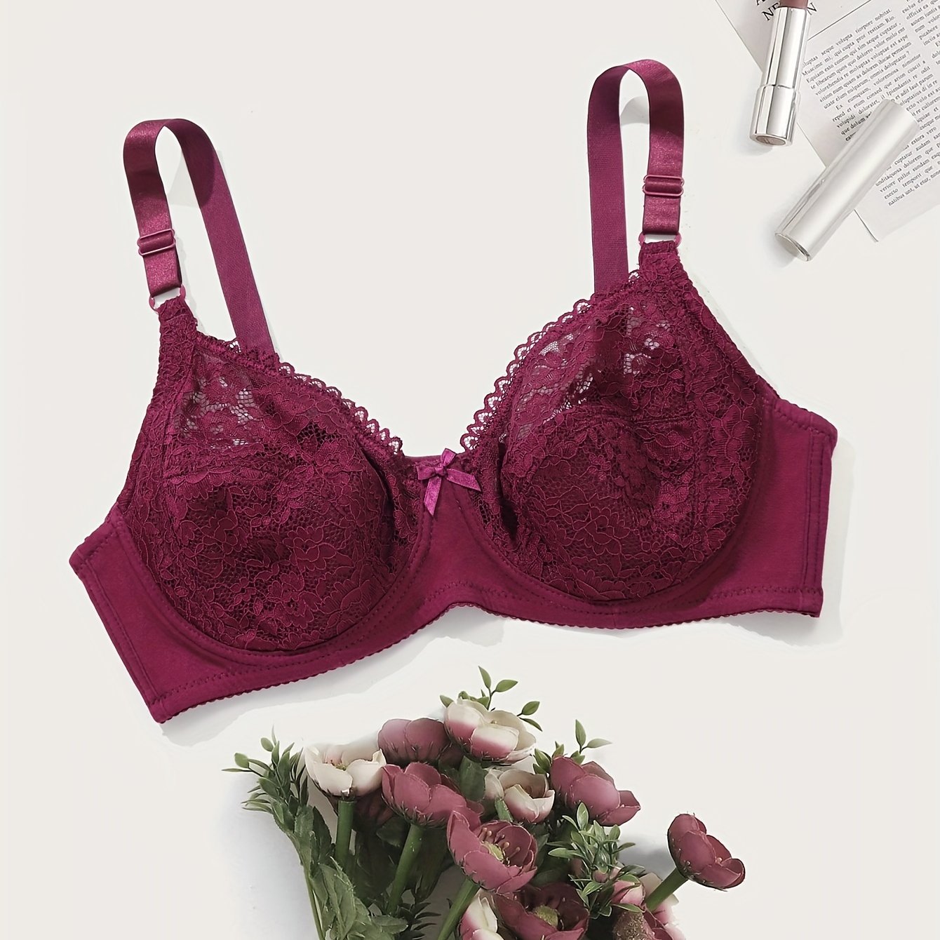 Women’s Plus Size Lace Lingerie Set – Sexy Bra with Thin Padding and Non-Bulge Design