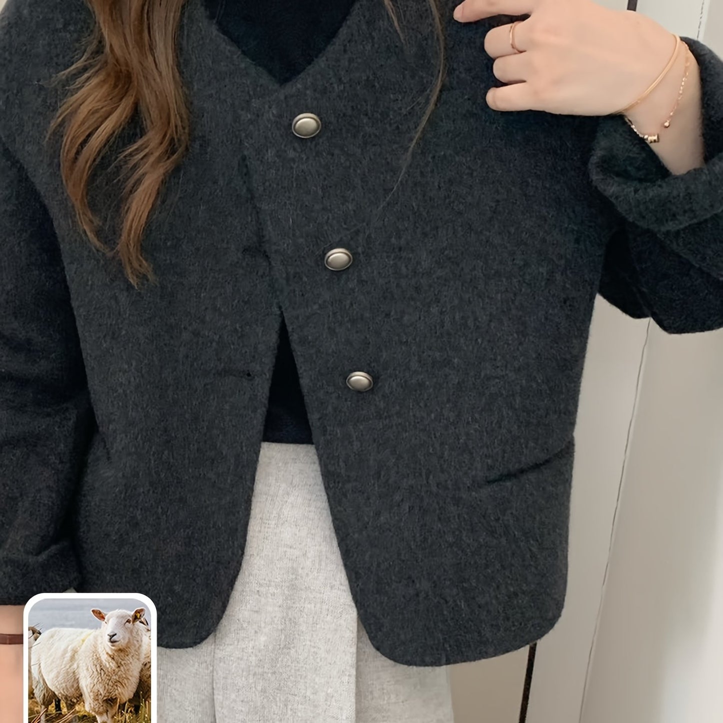 Women’s Wool Tweed Jacket – Cropped Cardigan with Buttons & Pockets, Chic Fall/Winter Fashion