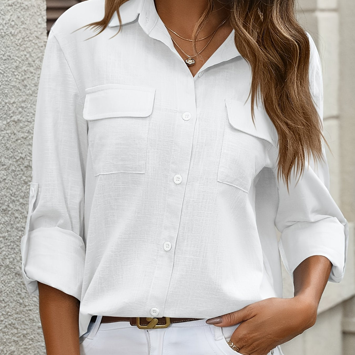Women’s Long Sleeve Button-Up Blouse – Elegant Office & Casual Shirt with Classic Collar