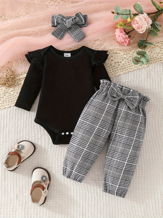 Baby Girl Three-Piece Outfit – Double-Layer Haori, Pants & Headscarf Set for Outdoor