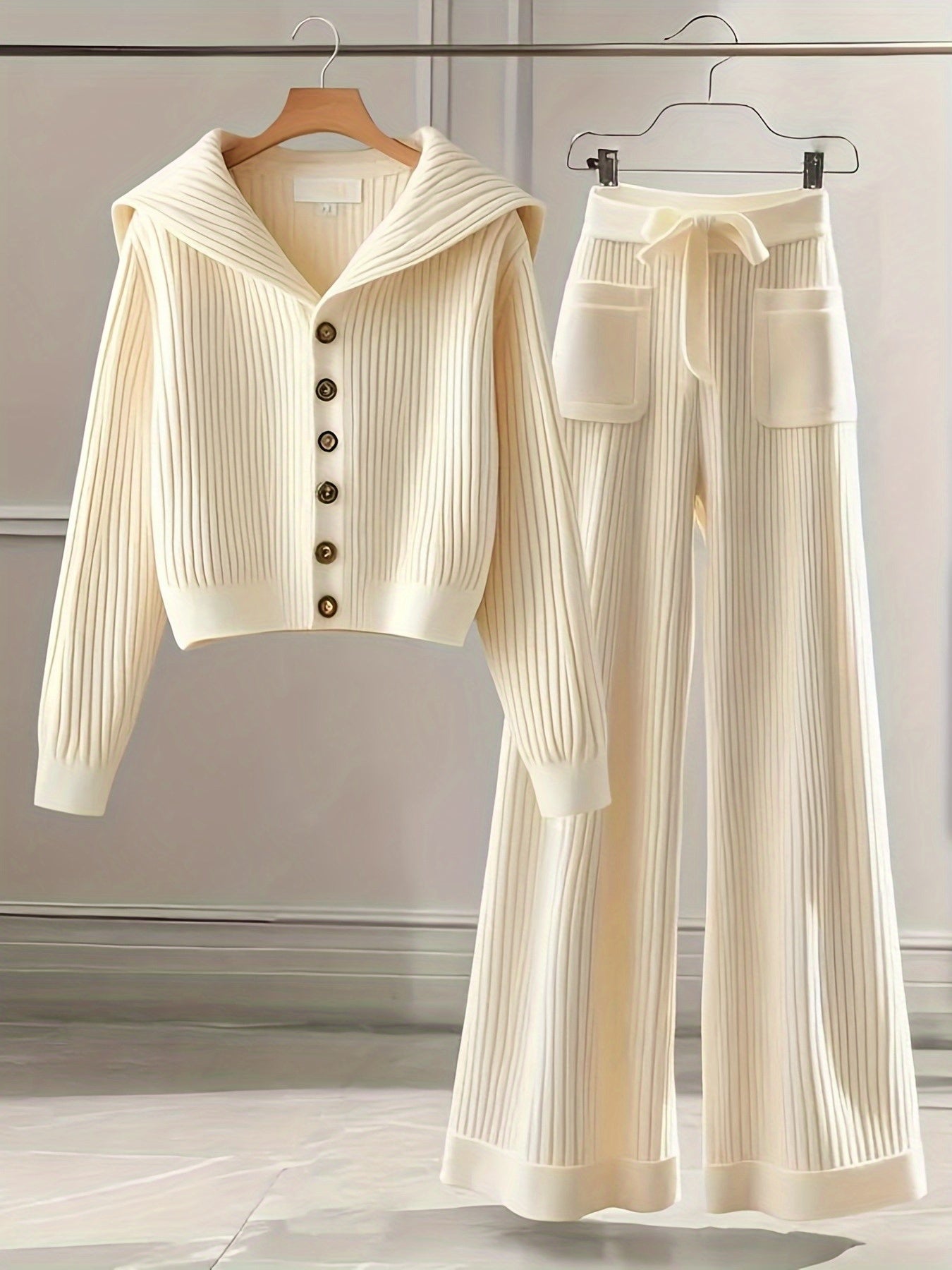 2025 Women’s 2PCS Set – Soft Button Cardigan & Straight-Leg Pants, Casual Spring to Winter Outfit