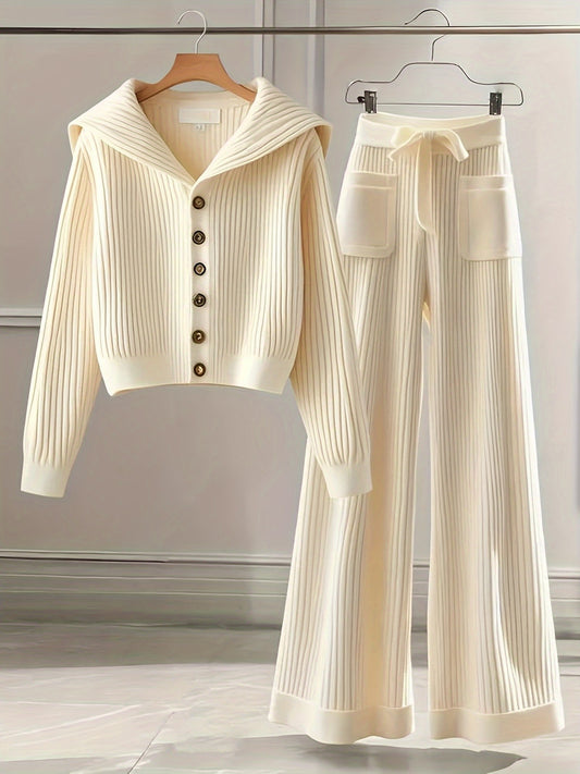2025 Women’s 2PCS Set – Soft Button Cardigan & Straight-Leg Pants, Casual Spring to Winter Outfit