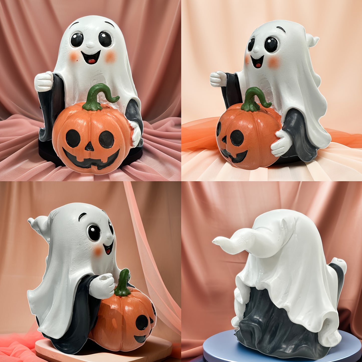 🎃 Cute Pumpkin Ghost – Halloween Resin Decoration