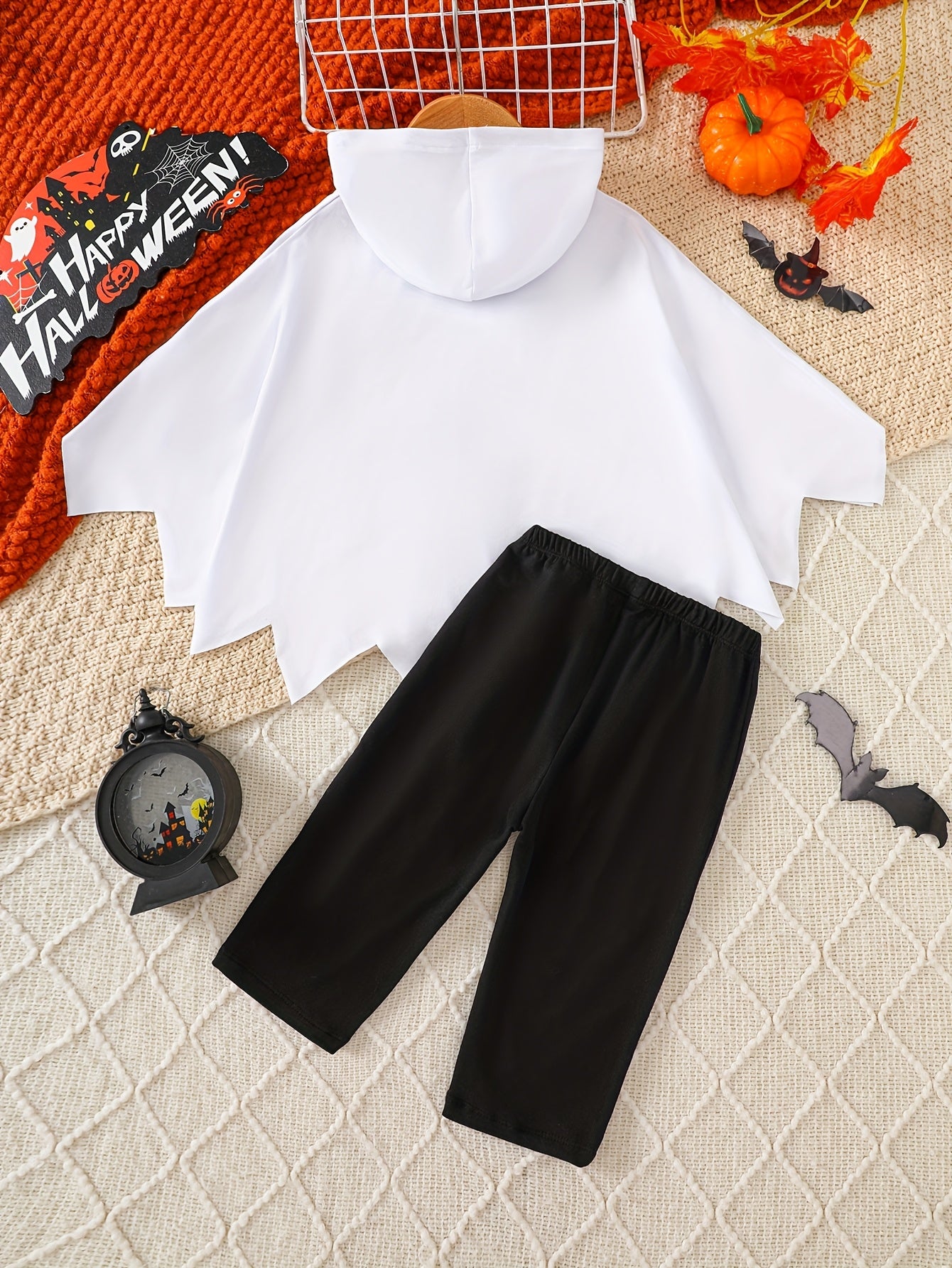 🦇 Kids' 2pc Halloween Cape & Pants Set – Long Sleeve Hooded Outfit for Boys & Girls
