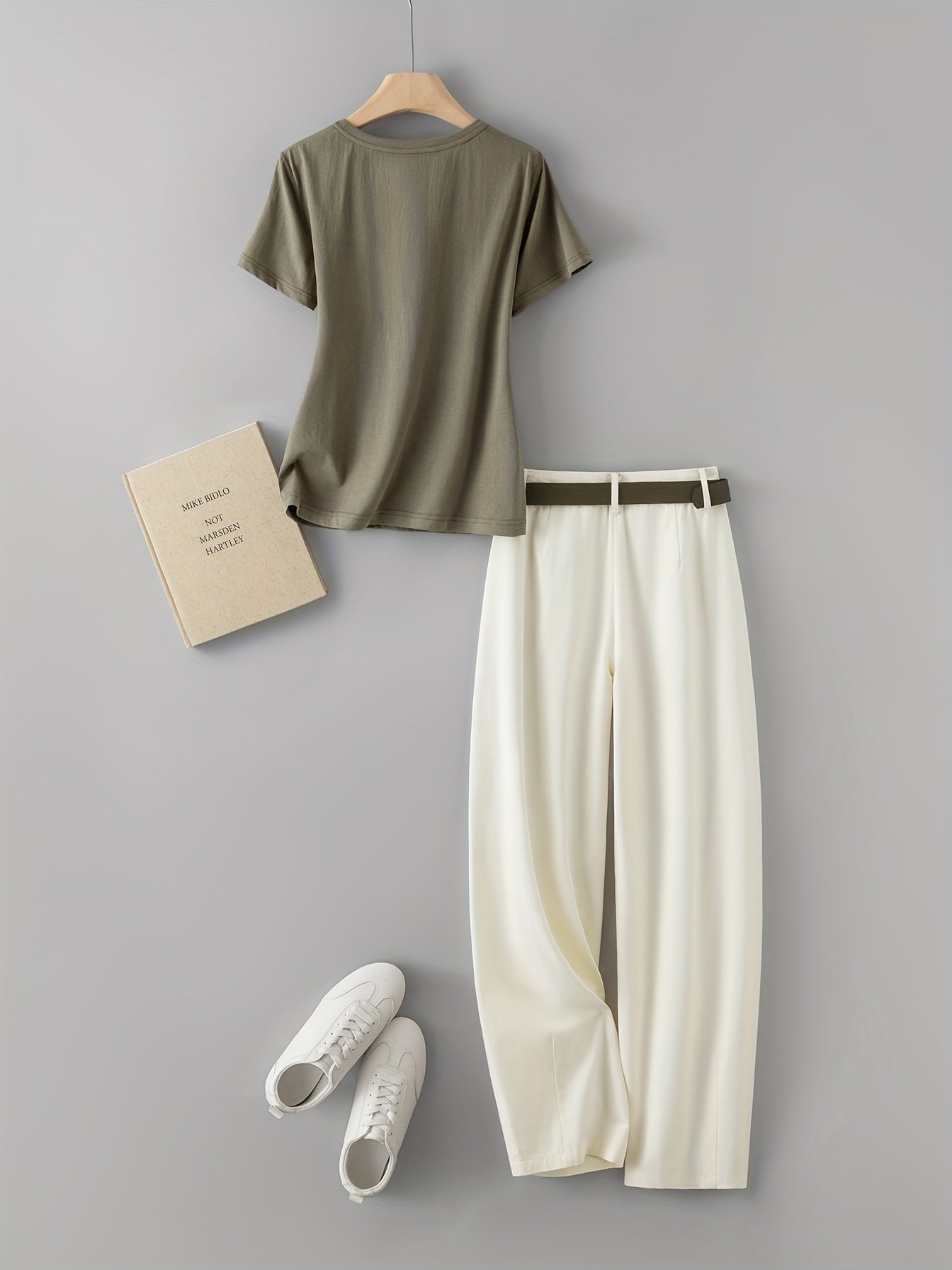 Women’s Pants Set – Casual Belted T-Shirt & Pants Combo, Comfortable Summer Outfit