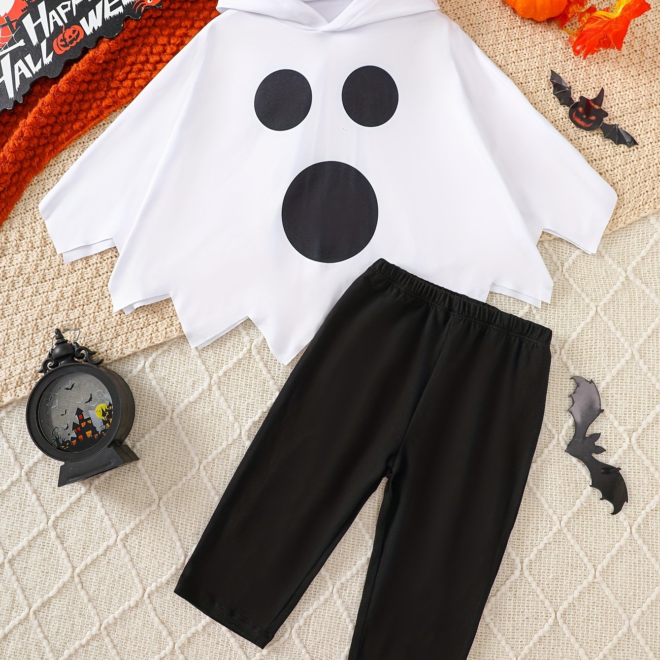 🦇 Kids' 2pc Halloween Cape & Pants Set – Long Sleeve Hooded Outfit for Boys & Girls