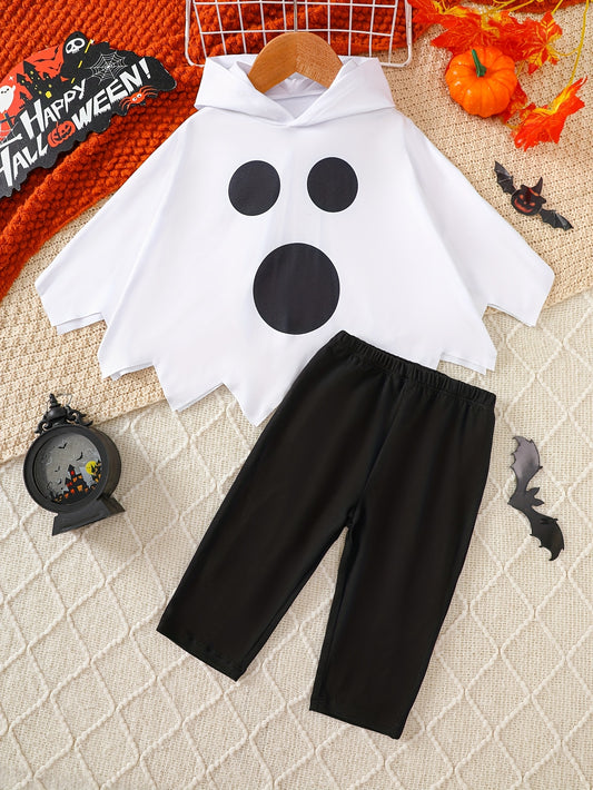 🦇 Kids' 2pc Halloween Cape & Pants Set – Long Sleeve Hooded Outfit for Boys & Girls