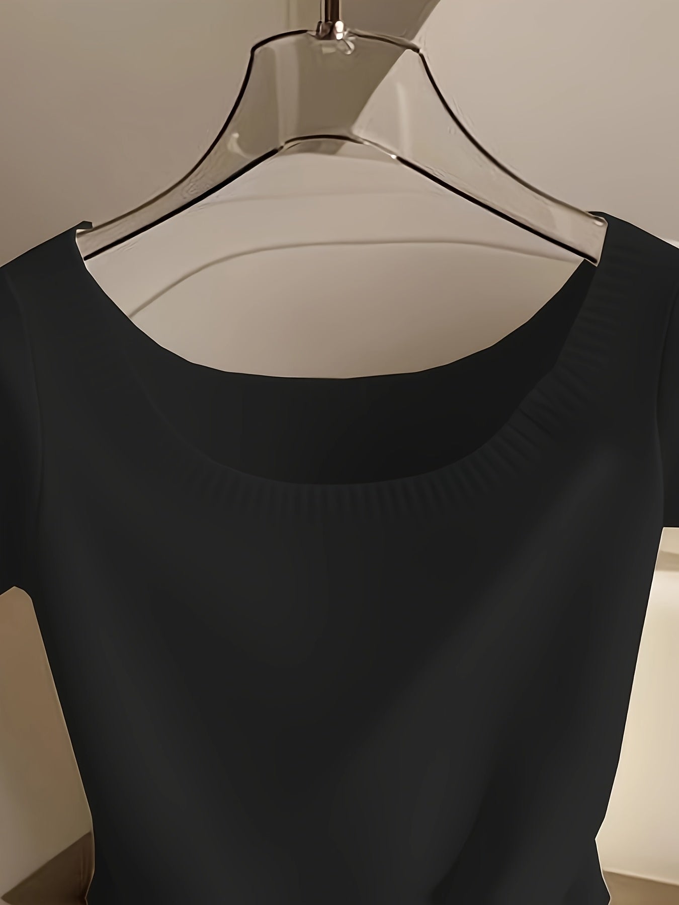 Women’s Elegant Ribbed Top – Short Sleeve Round Neck Casual Summer Blouse