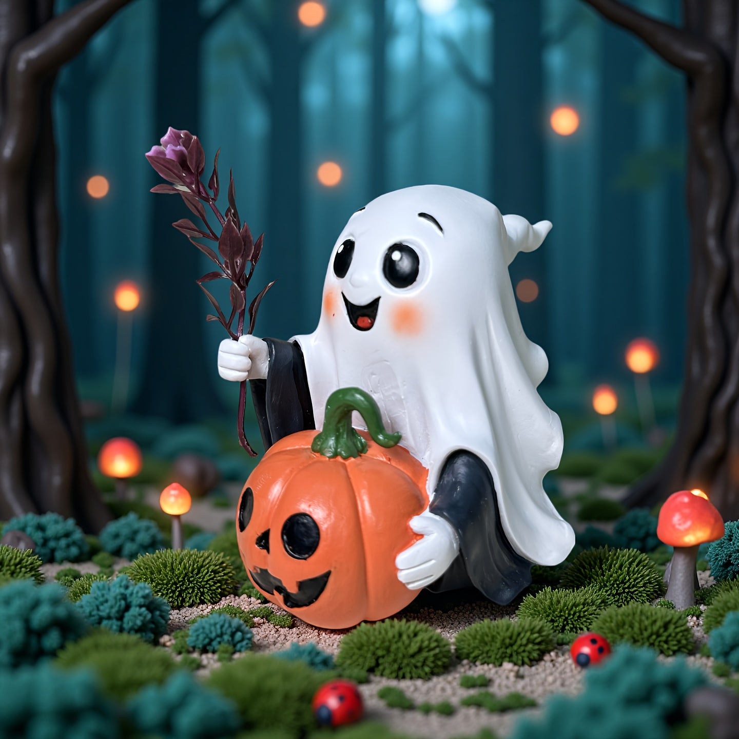 🎃 Cute Pumpkin Ghost – Halloween Resin Decoration