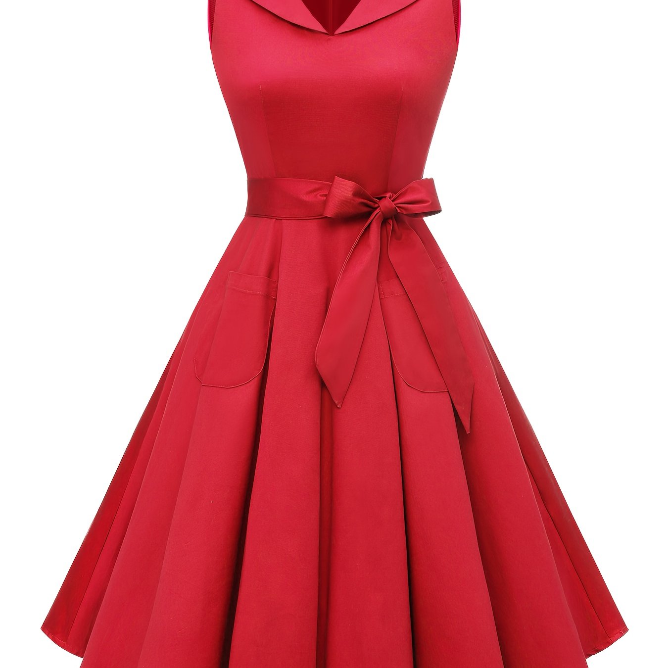 Elegant Women’s Sleeveless Belted Party Dress – Solid Color Chic Outfit