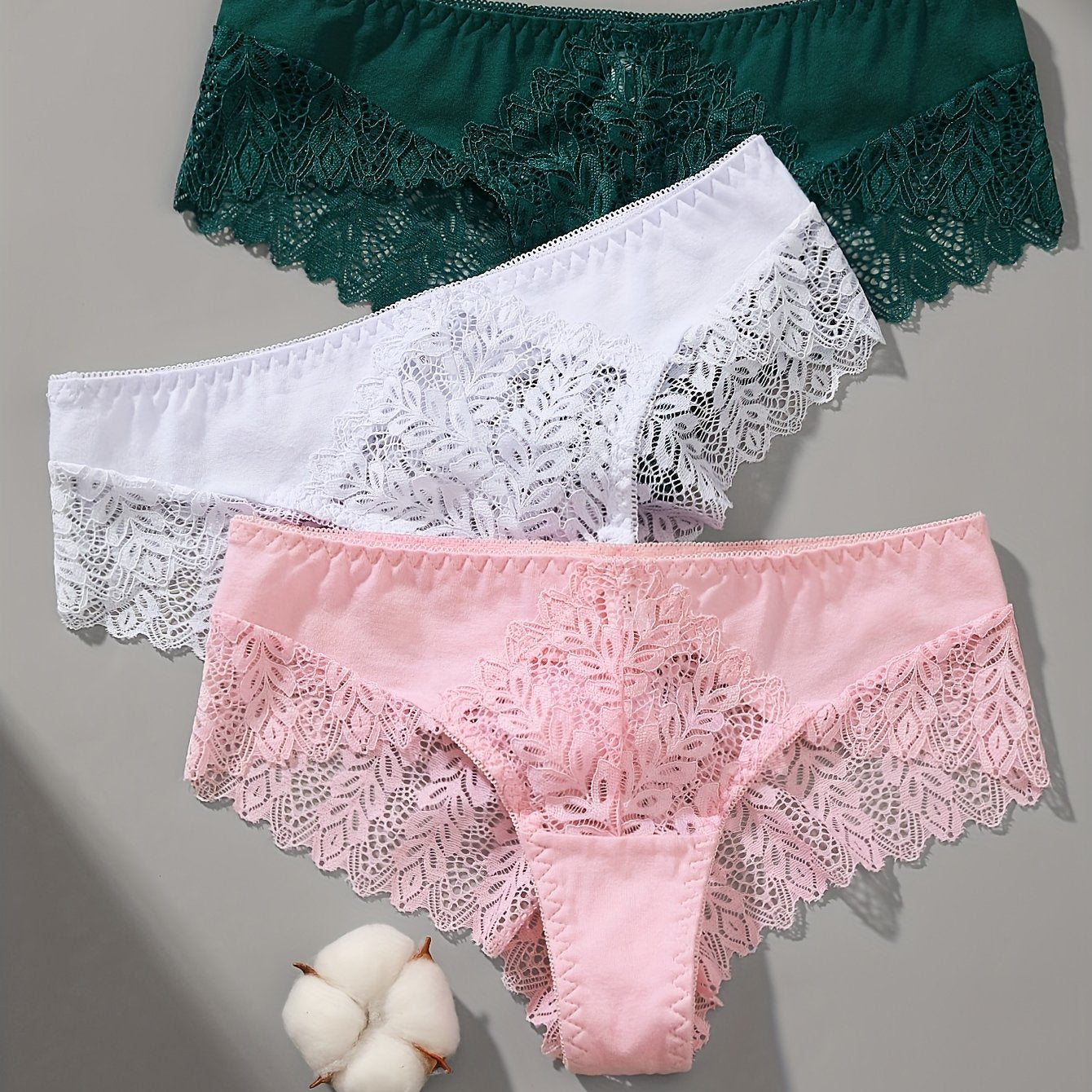 3PCS Women’s Lace Panty Set – French Romantic Triangle Underwear for Autumn & Winter