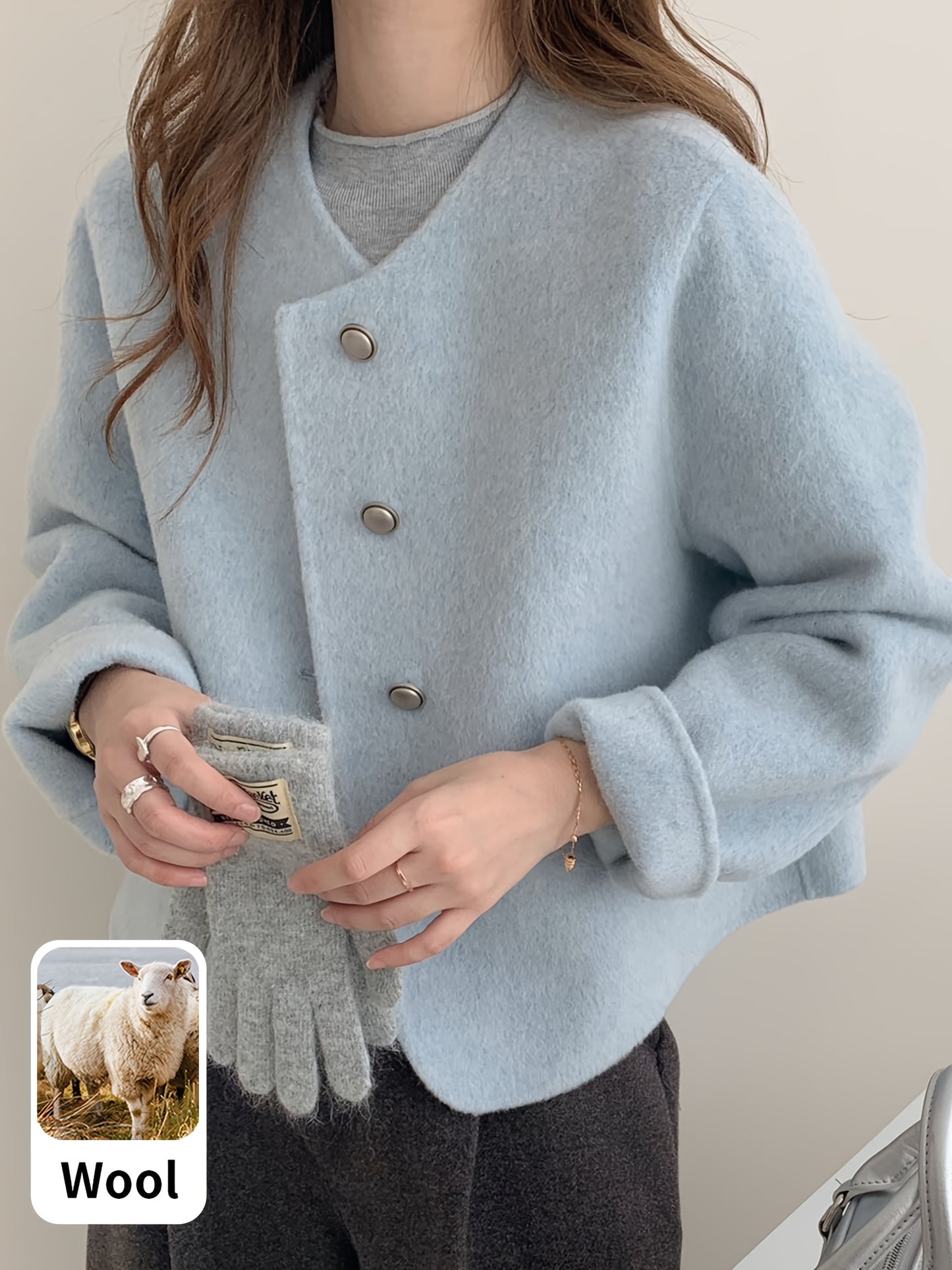 Women’s Wool Tweed Jacket – Cropped Cardigan with Buttons & Pockets, Chic Fall/Winter Fashion