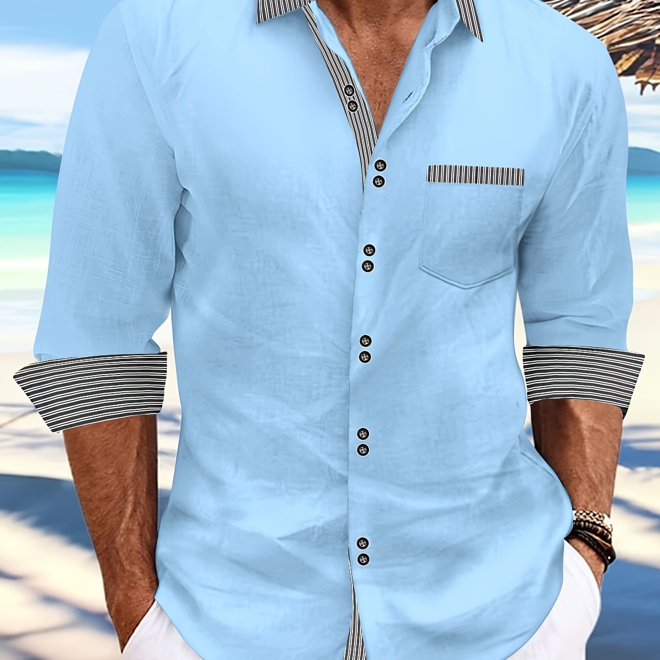 Men’s Double Button Front Shirt – Classic Collar Long Sleeve, Office & Casual Wear for Spring/Fall