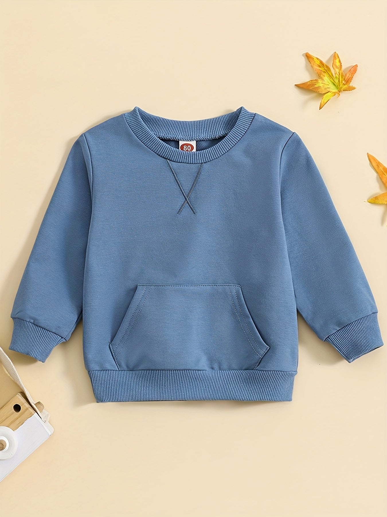 Boys’ Long Sleeve Crewneck Sweatshirt – Casual Cotton Blend Top with Pockets