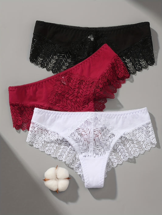 3PCS Women’s Lace Panty Set – French Romantic Triangle Underwear for Autumn & Winter