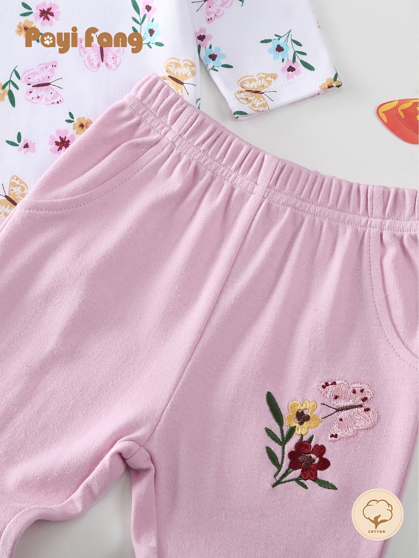 Baby Girl 4-Piece Outfit – Long Sleeve Romper with Pants, Hat & Socks, Soft Cotton All-Season Playwear