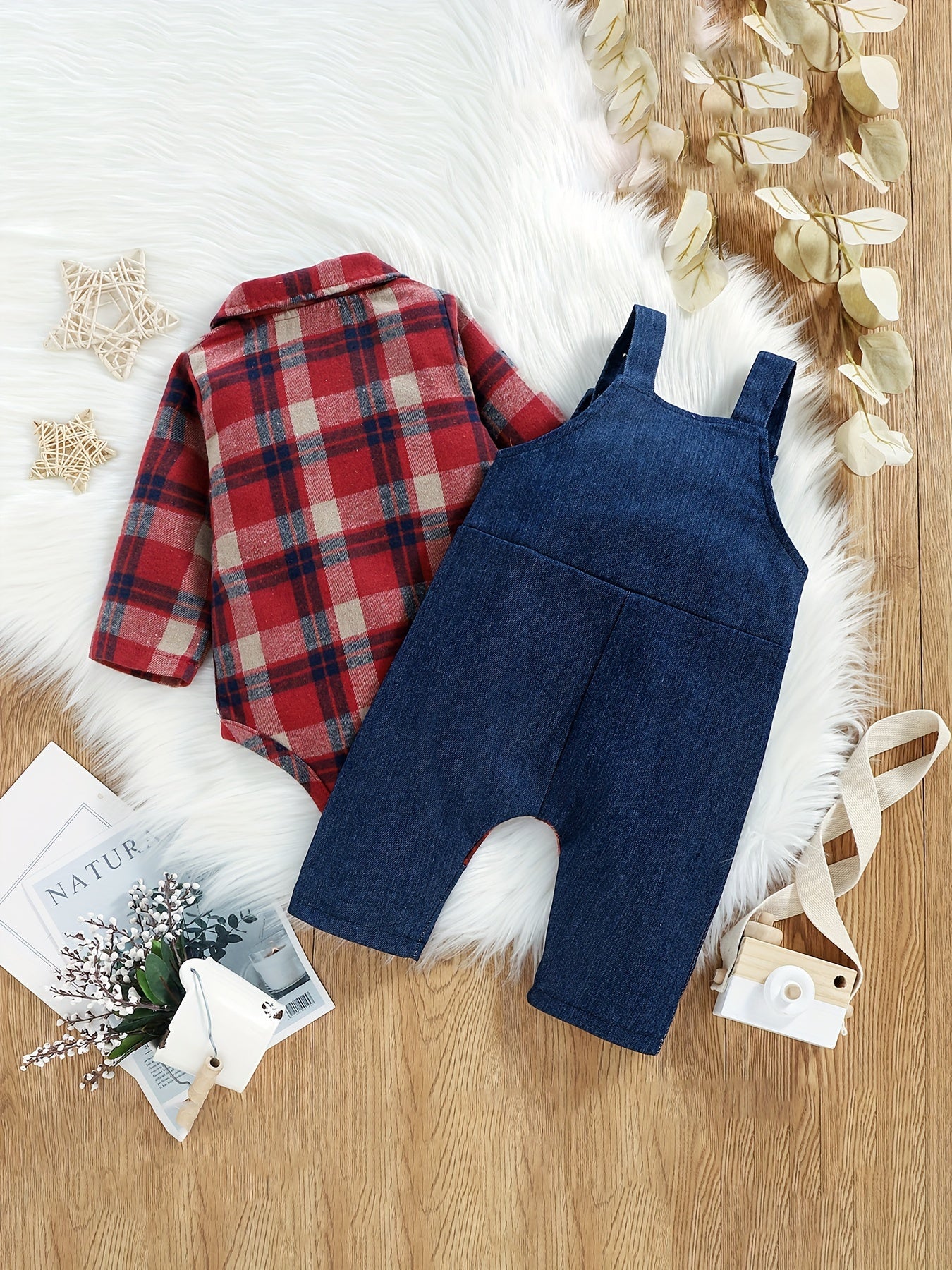 👶 Plaid Romper & Jeans Set (2pcs)