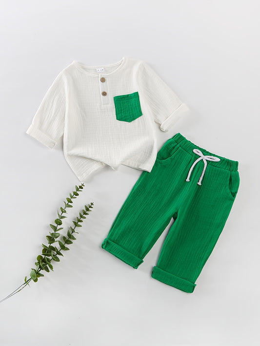 Boys’ Bubble Cotton Pants Set – Comfortable Outdoor Outfit