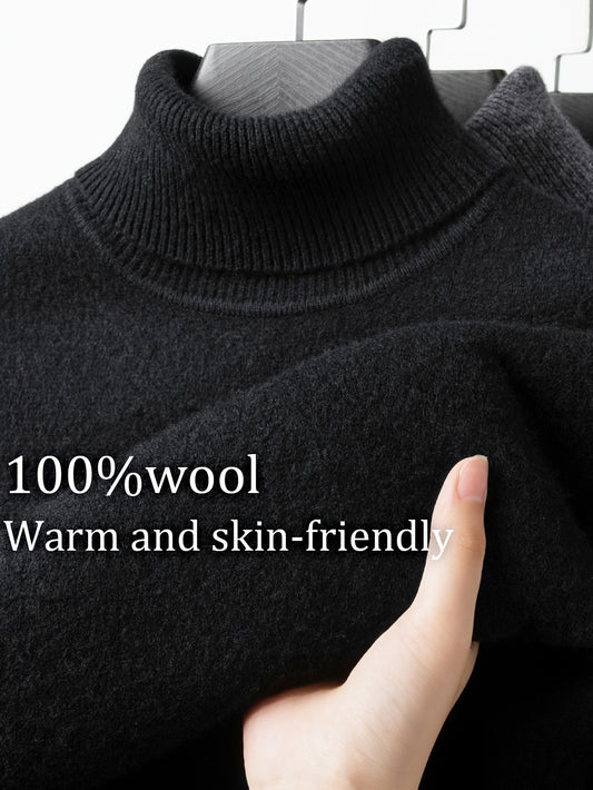 FORTEI Men's Heavyweight Wool Turtleneck Sweater – Thick Warm Winter Pullover for Casual & Formal Wear