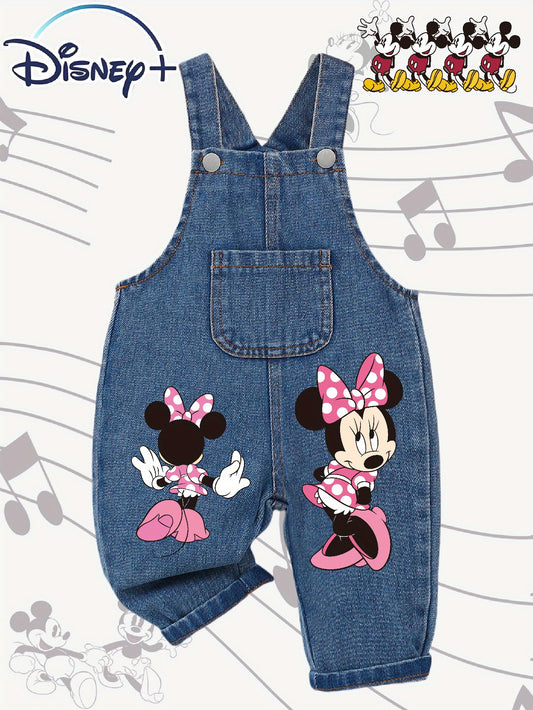 🎀 Minnie Mouse Denim Overalls – Cute Cartoon Outfit for Kids