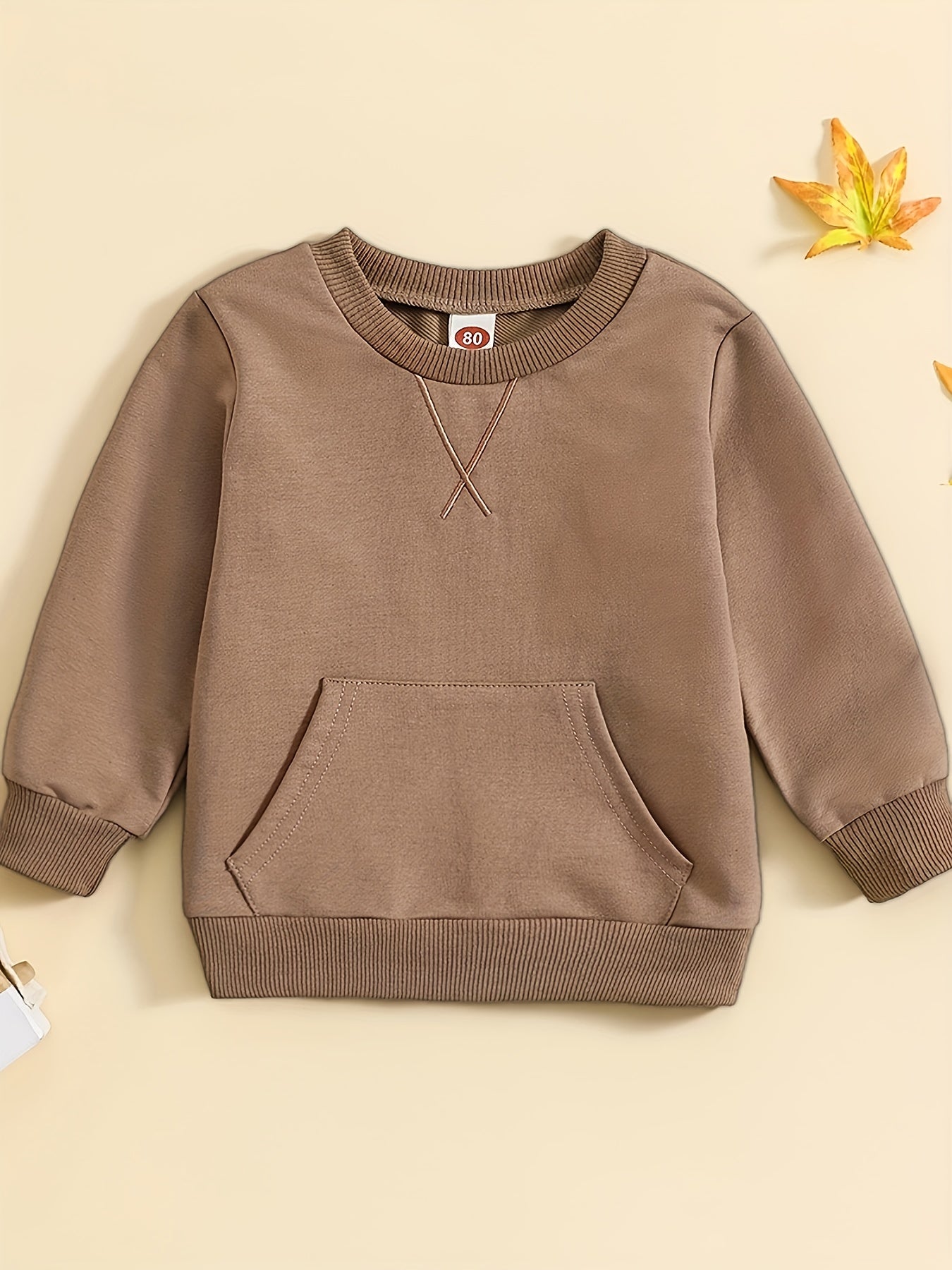 Boys’ Long Sleeve Crewneck Sweatshirt – Casual Cotton Blend Top with Pockets