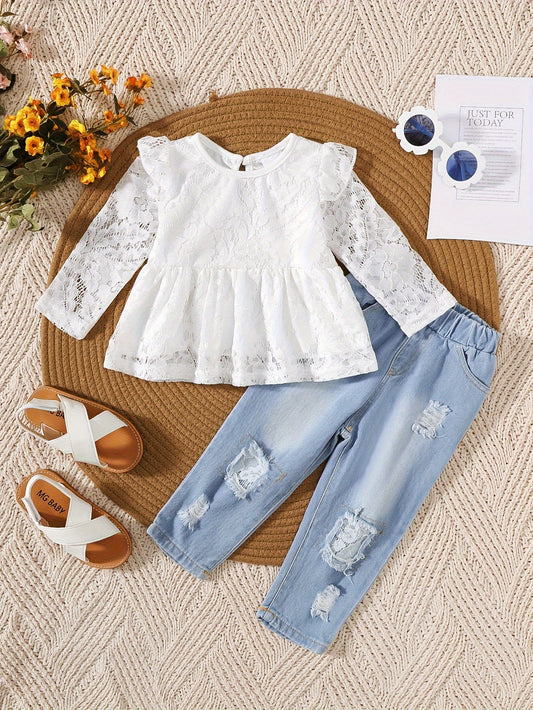 👗 Lace & Denim Girls Set