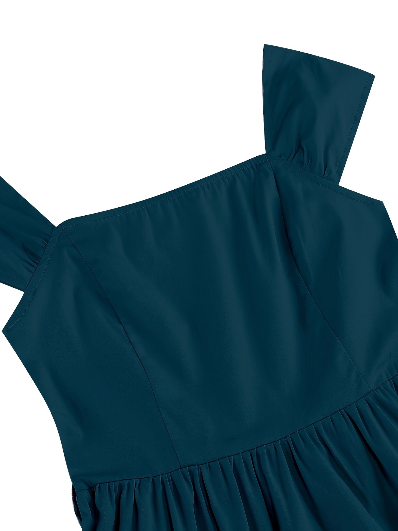 Women’s Retro Dress – Ruffled Hem, Bow Detail, Square Neck & Cinched Waist, Perfect for Spring/Summer/Fall