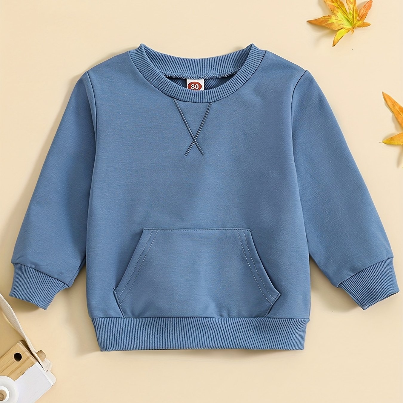 Boys’ Long Sleeve Crewneck Sweatshirt – Casual Cotton Blend Top with Pockets