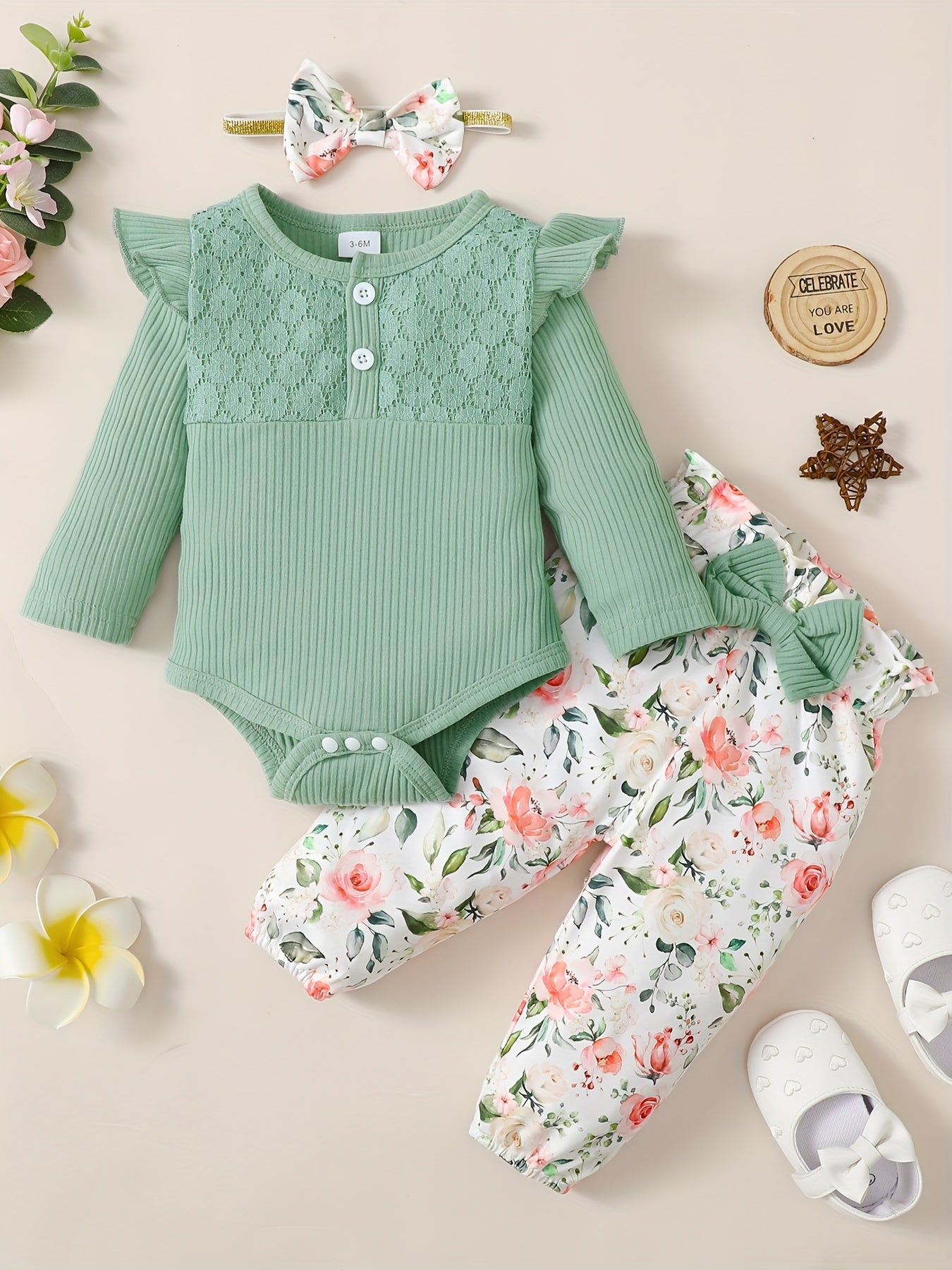 Girls’ 3PCS Outfit – Long Sleeve Top, Floral Pants & Headband Set for Outdoor