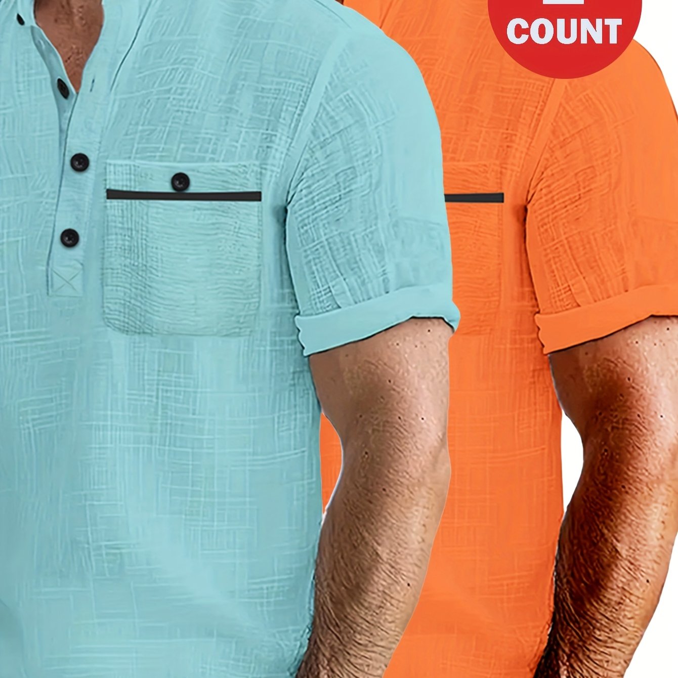 Men's 2pcs 100% Cotton Casual Set – Lightweight Moisture-Wicking Short Sleeve Shirt with Round Neck, Button & Pocket Print, Perfect for Summer Vacation