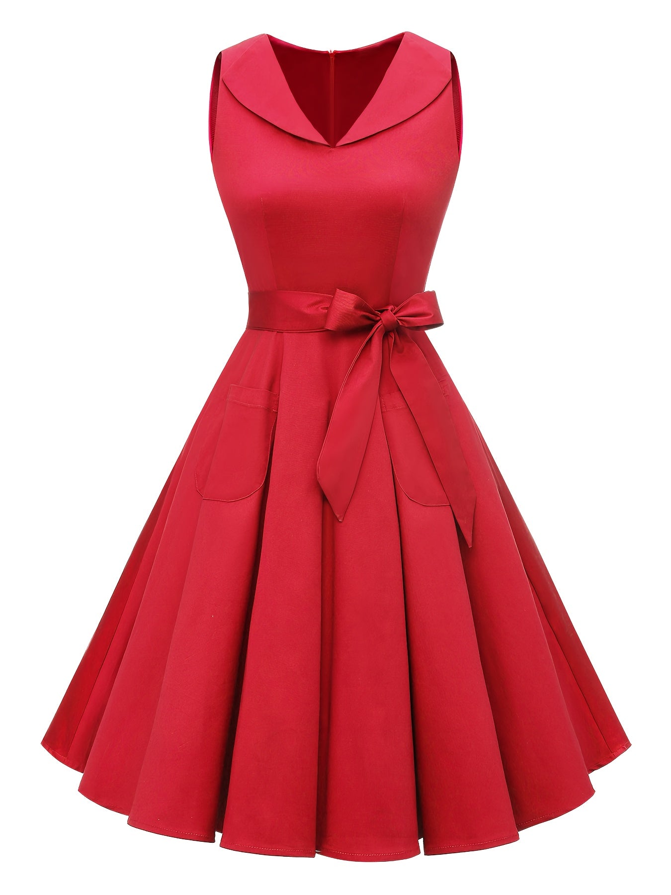 Elegant Women’s Sleeveless Belted Party Dress – Solid Color Chic Outfit