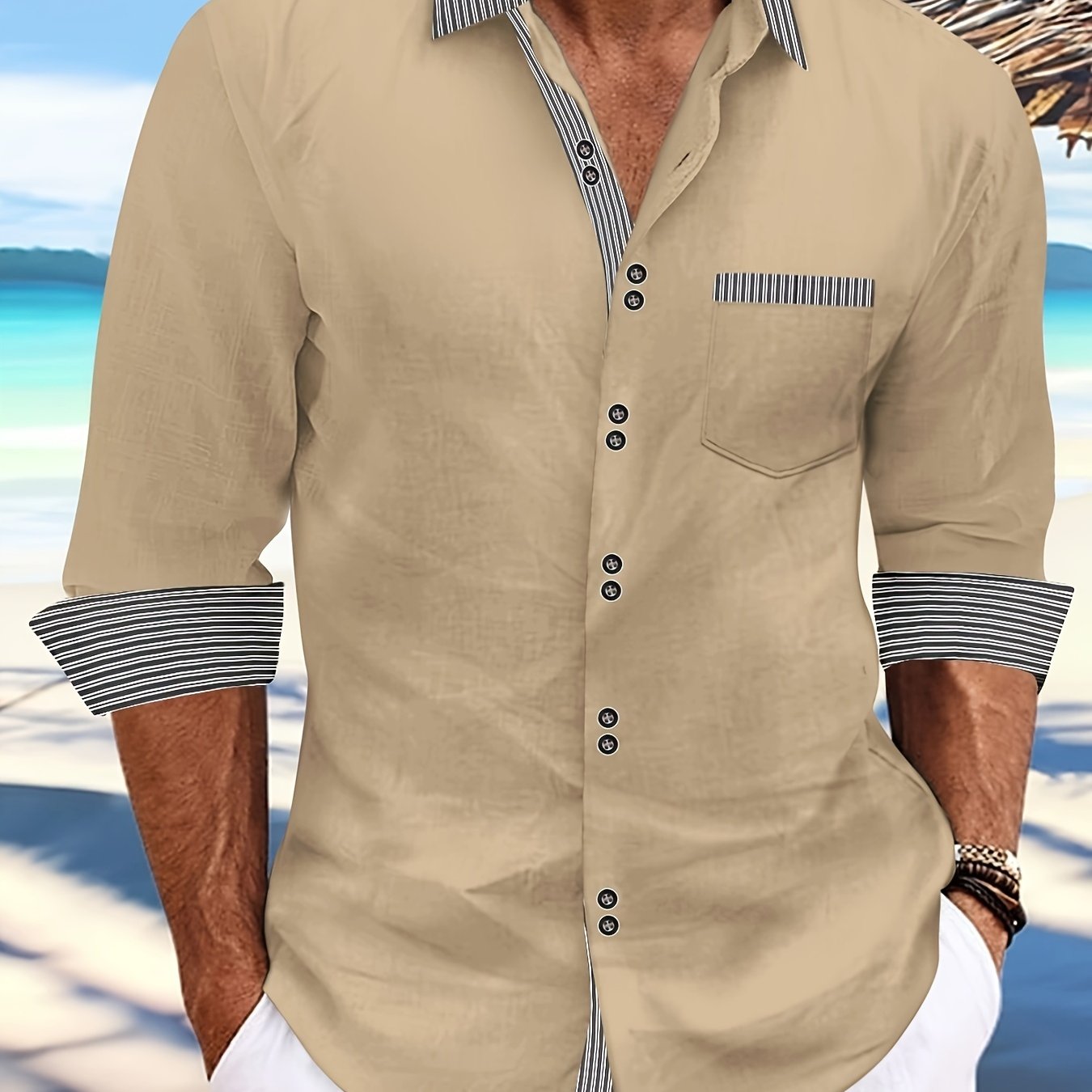 Men’s Double Button Front Shirt – Classic Collar Long Sleeve, Office & Casual Wear for Spring/Fall