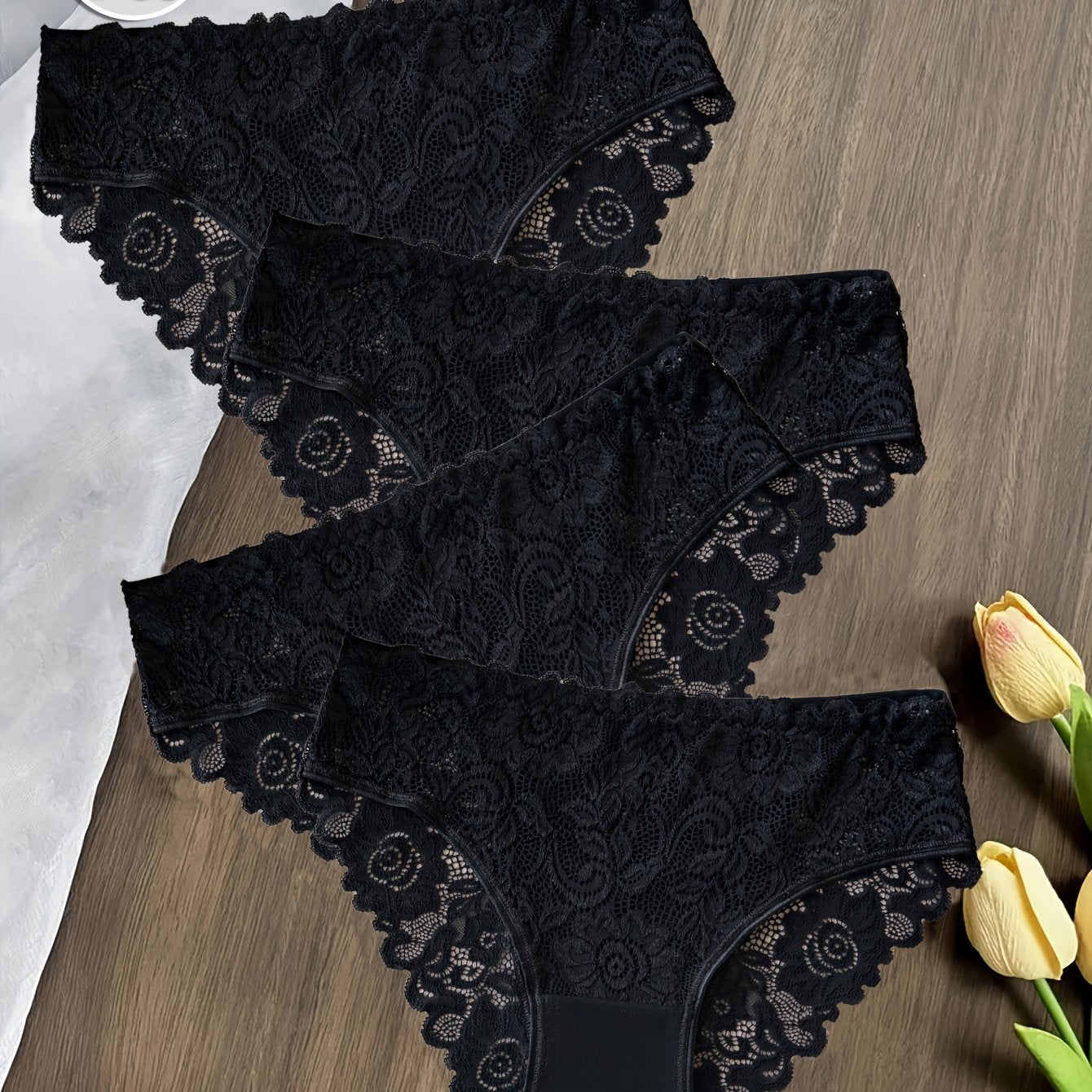 4PCS Women’s Underwear Set – Soft Breathable Panties with Lace Trim & Floral Print