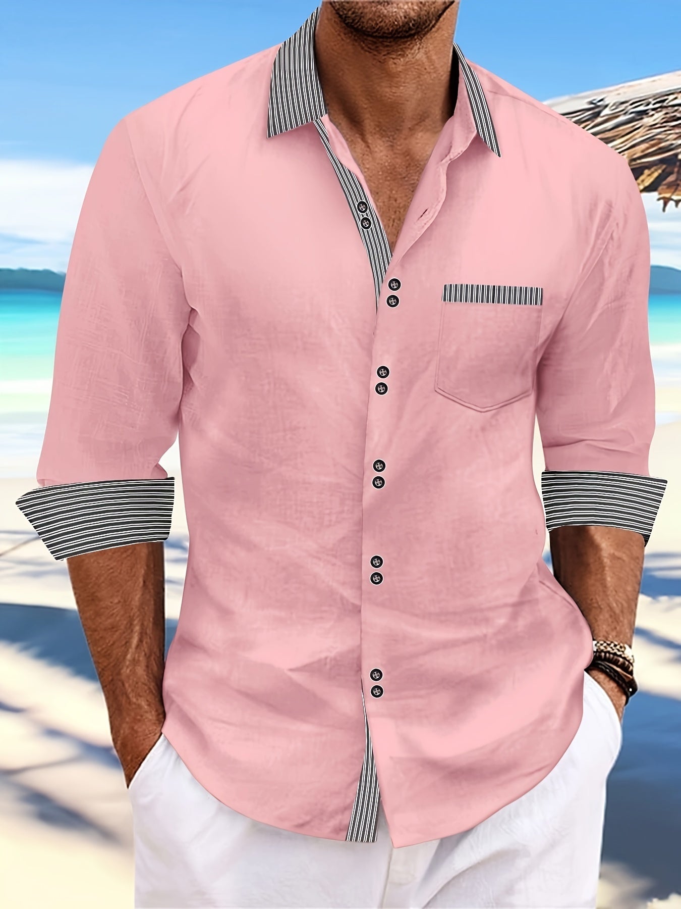 Men’s Double Button Front Shirt – Classic Collar Long Sleeve, Office & Casual Wear for Spring/Fall