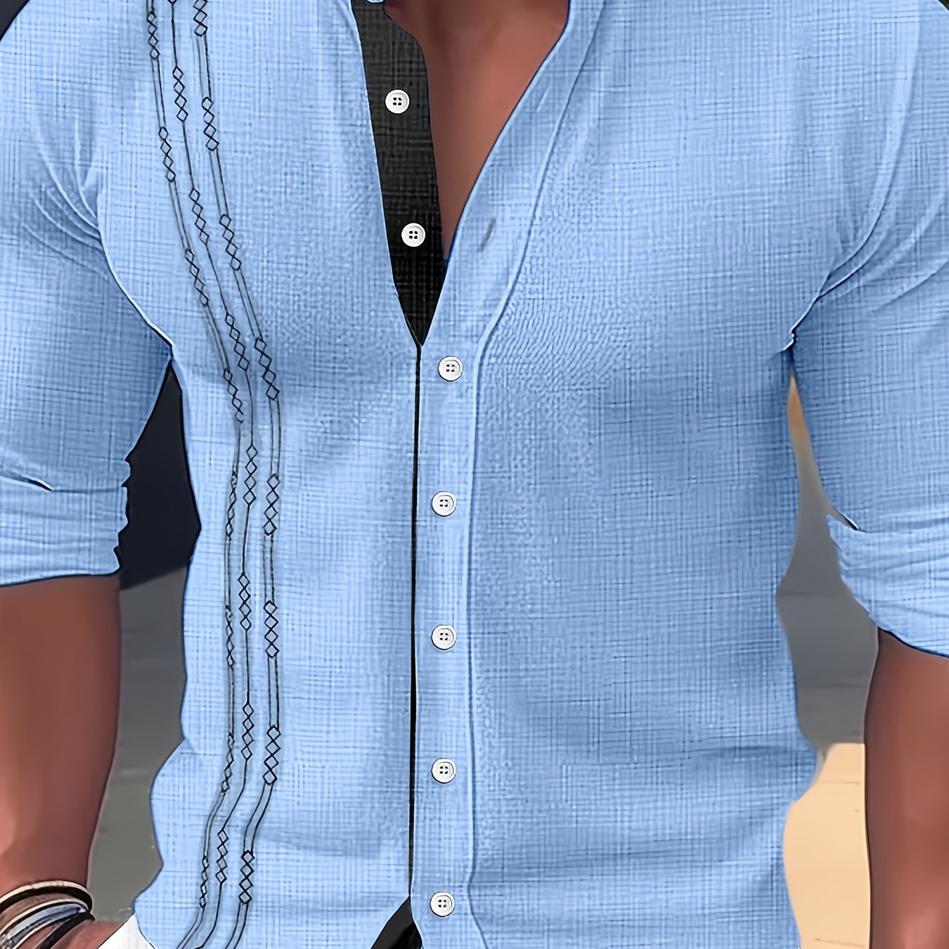 Men’s Stand Collar Button-Up Shirt – Long Sleeve Casual Dress Shirt, Regular Fit for Spring/Fall