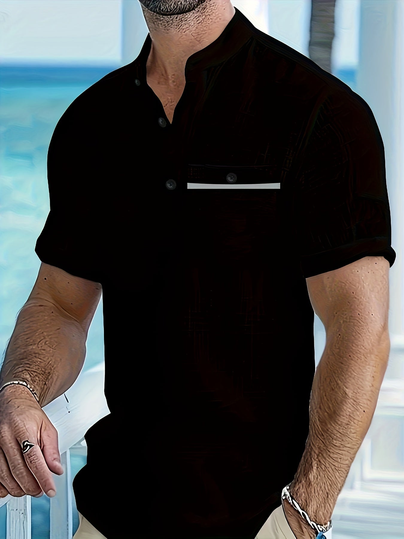 Men's 2pcs 100% Cotton Casual Set – Lightweight Moisture-Wicking Short Sleeve Shirt with Round Neck, Button & Pocket Print, Perfect for Summer Vacation