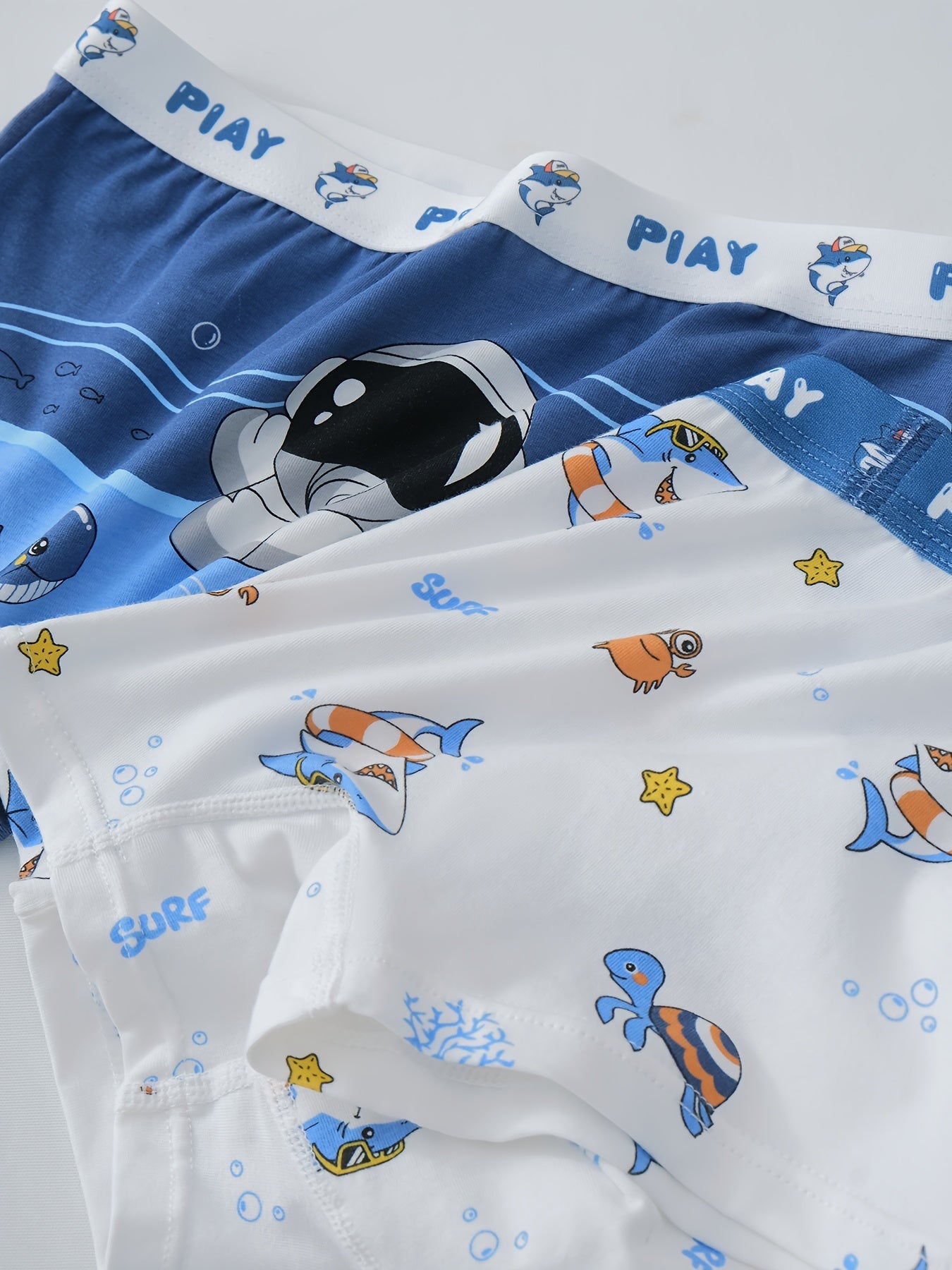 Boys' Cartoon Underwater Boxer Briefs 4pcs – Soft Cotton, Marine Life Print