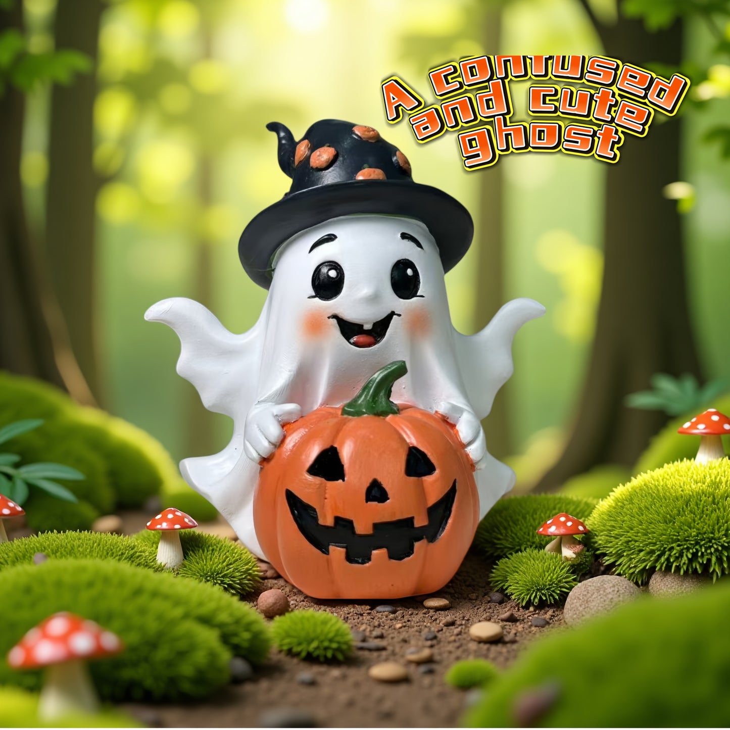 🎃 Cute Pumpkin Ghost – Halloween Resin Decoration