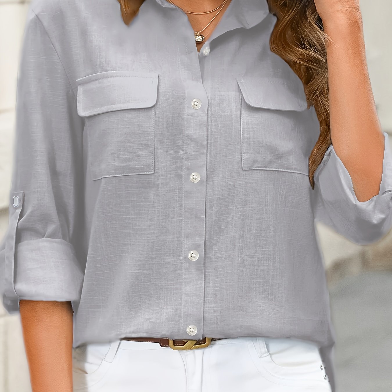 Women’s Long Sleeve Button-Up Blouse – Elegant Office & Casual Shirt with Classic Collar