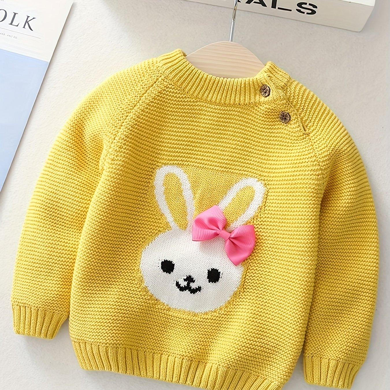 🐰 Girls’ Bunny Bow Sweater – Cozy Fleece Winter Pullover