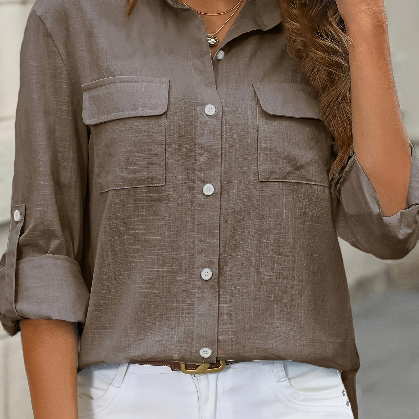 Women’s Long Sleeve Button-Up Blouse – Elegant Office & Casual Shirt with Classic Collar