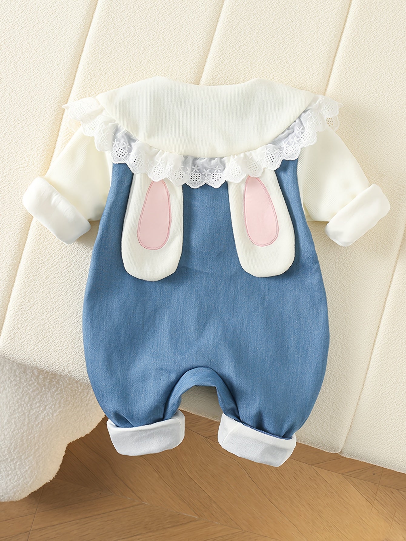 🐰 Faux Denim Rabbit Romper
