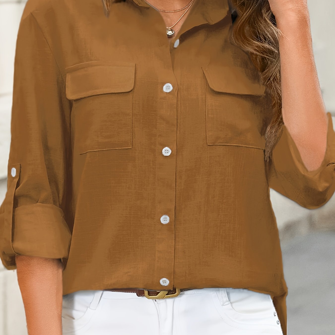 Women’s Long Sleeve Button-Up Blouse – Elegant Office & Casual Shirt with Classic Collar
